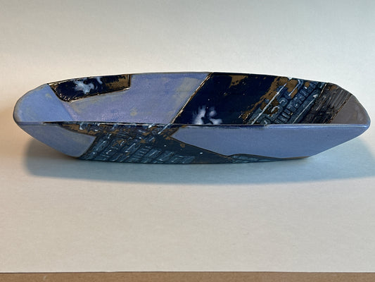 Blue Monoprint Rectangular Fruit Bowl/Centerpiece