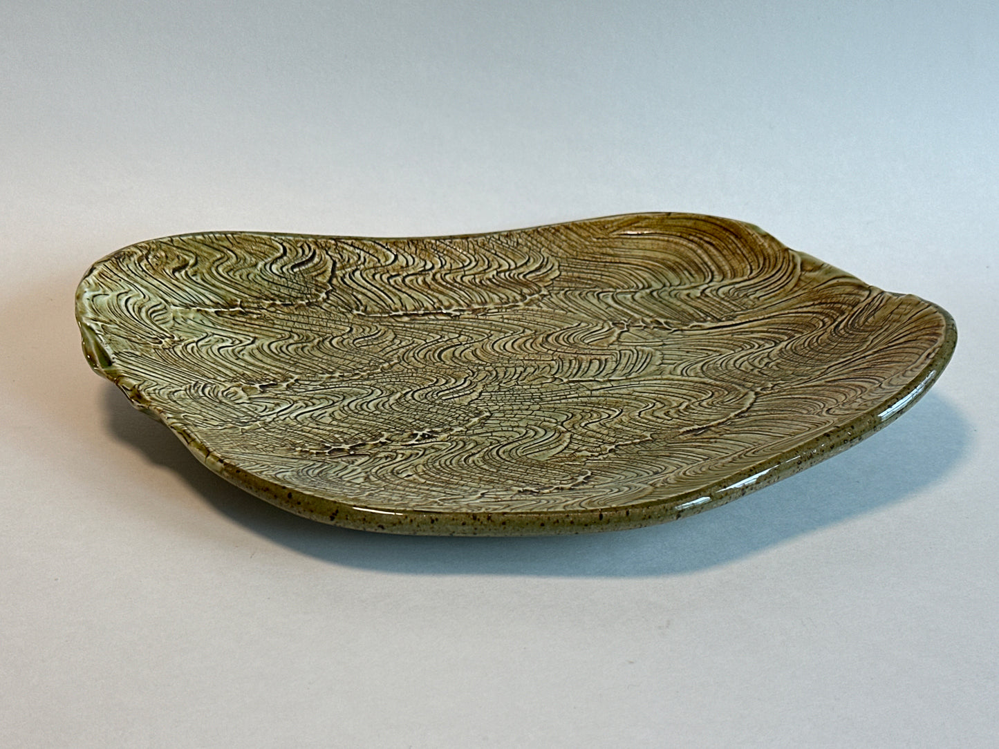 Organic Shape Small Platter with Slip Texture