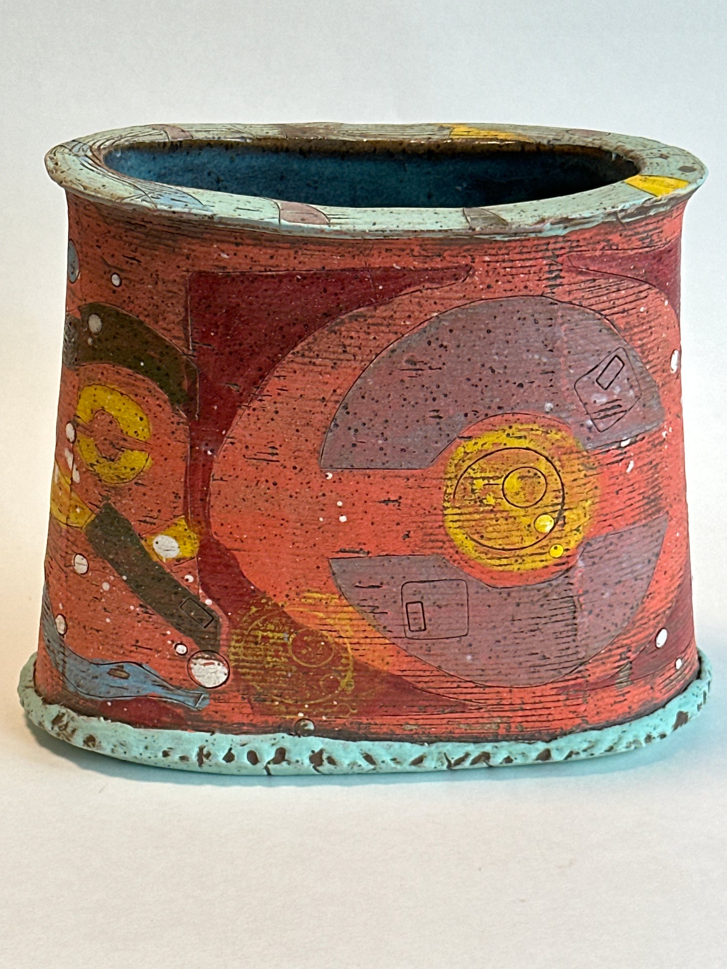 Colorful Monoprint Oval Vase