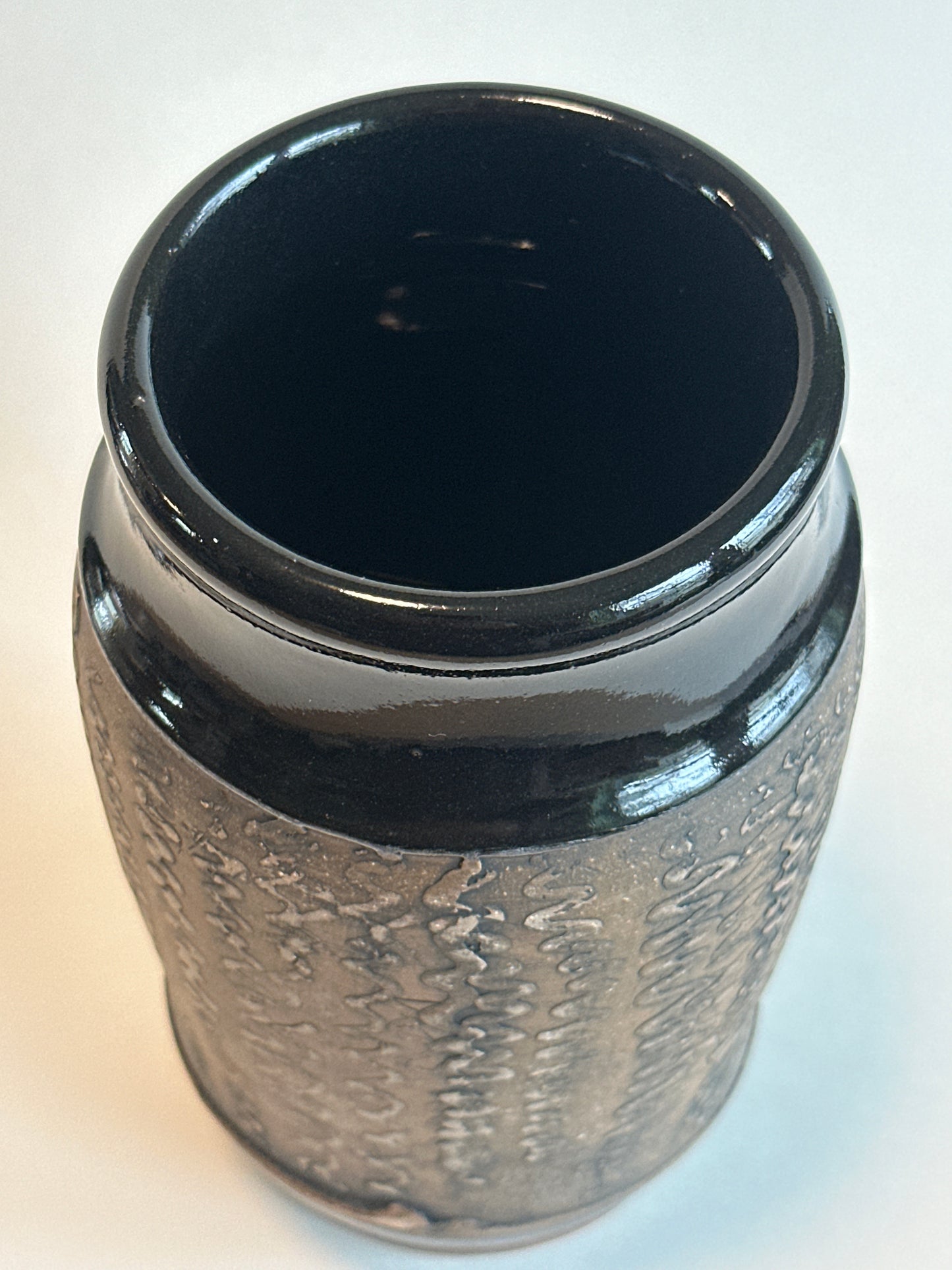 Gloss Black Vase with rustic slip texture