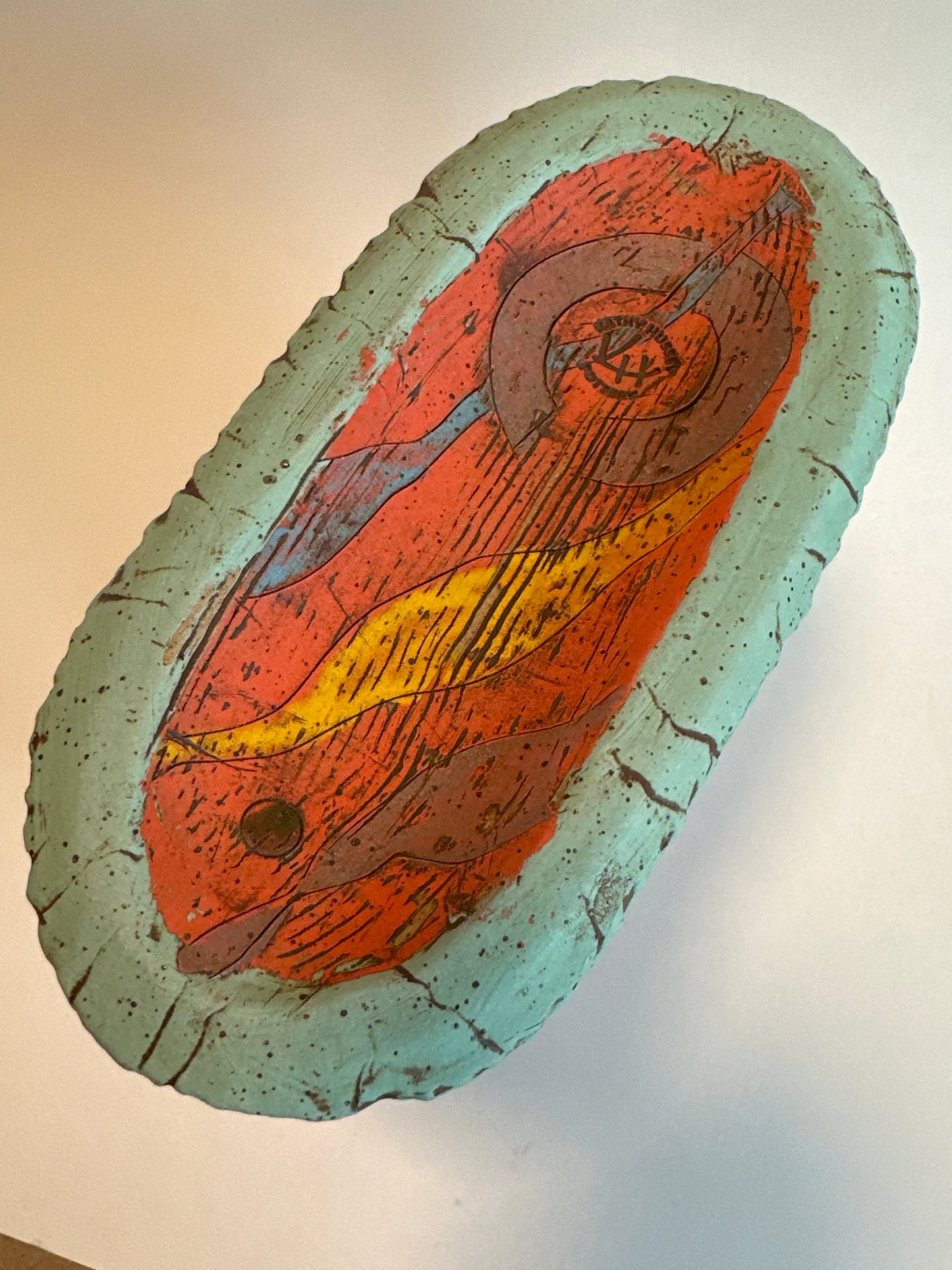 Colorful Monoprint Oval Vase