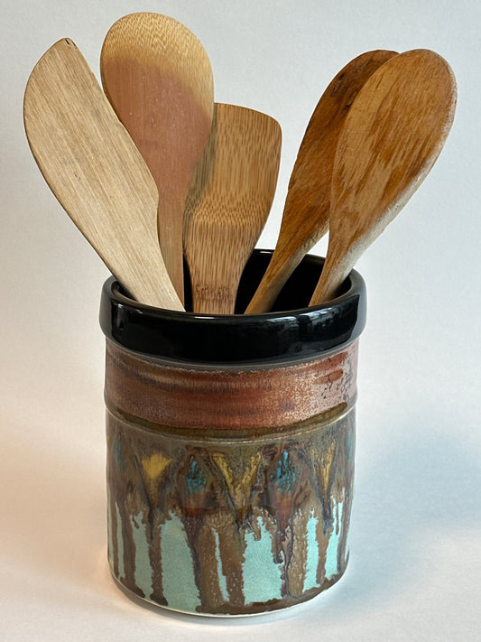 Porcelain Utensil Crock (Copper with Drip Detail)