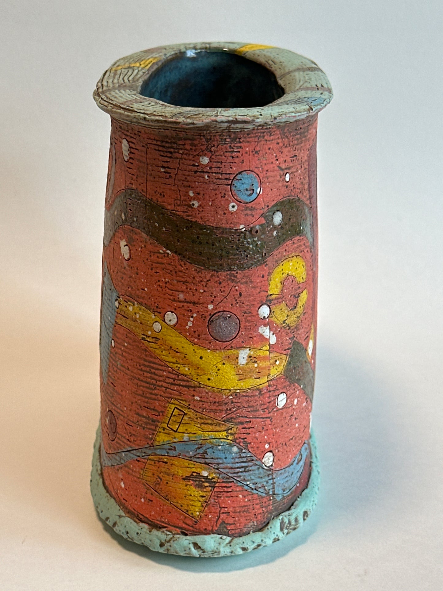 Colorful Monoprint Oval Vase