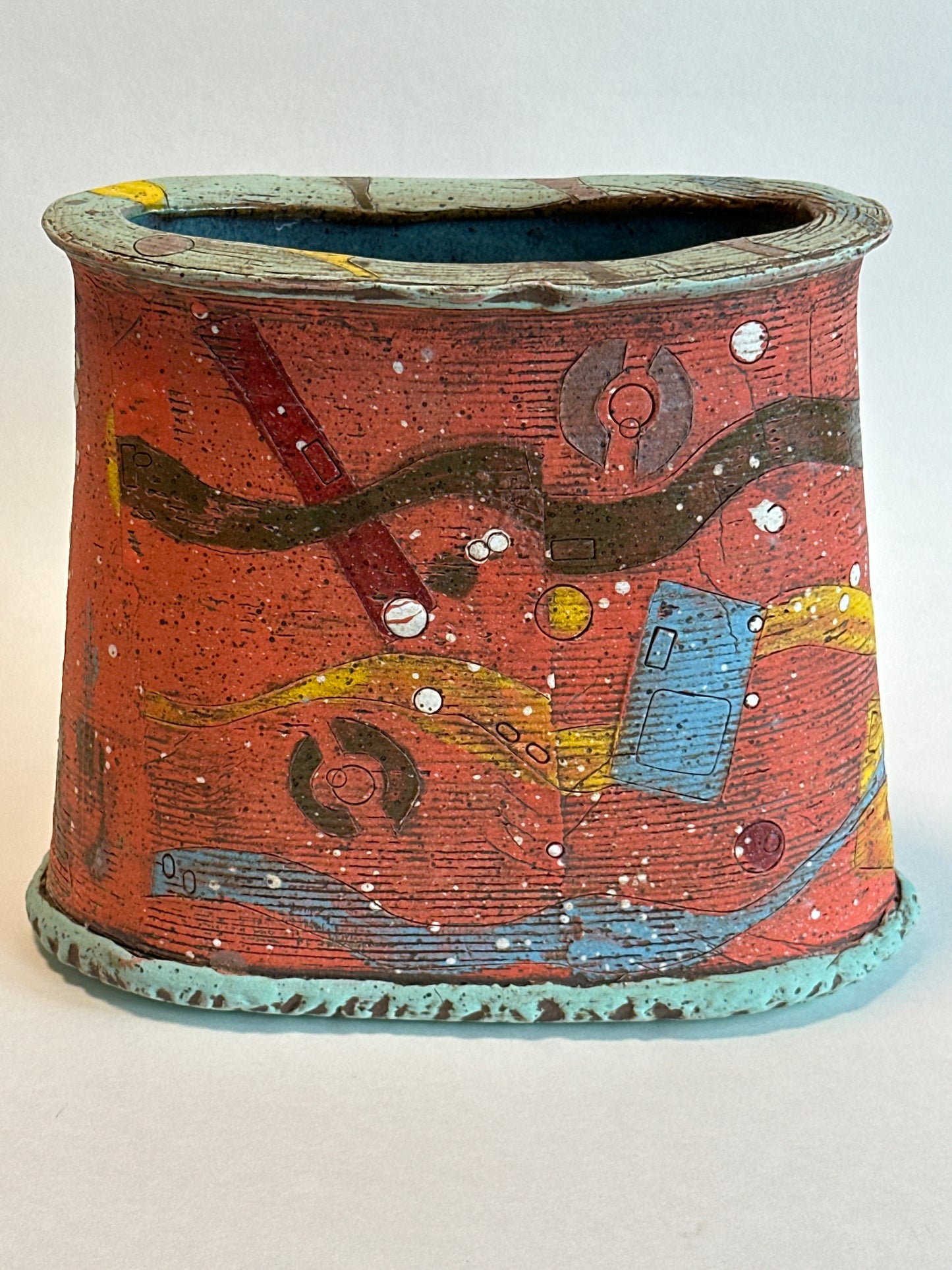 Colorful Monoprint Oval Vase