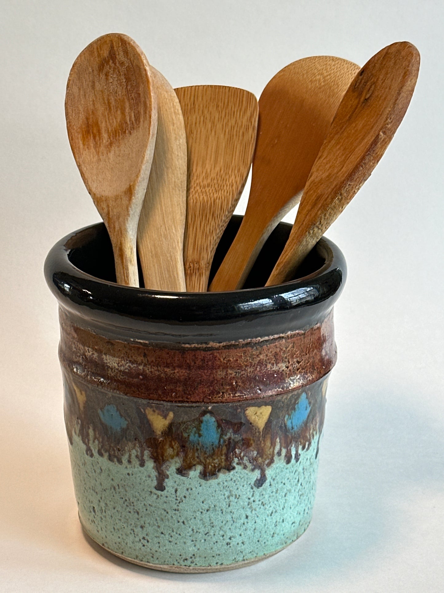 Speckled Stoneware Utensil Crock (Copper with Drip Detail)