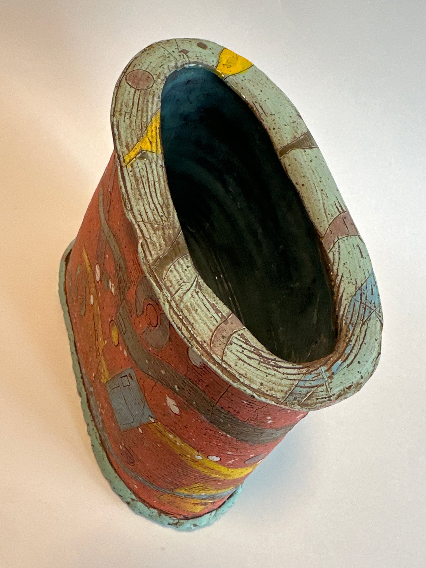 Colorful Monoprint Oval Vase